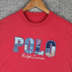 Polo Ralph Lauren Red Patchwork Logo Short Sleeve T-Shirt Men Large Chain Stitch